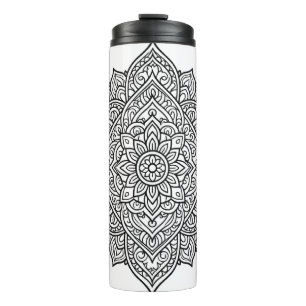 Komplexe schwarze Linien-Mandala-Kunst Thermosbecher