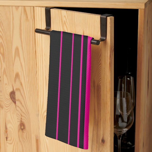 Komplexe Streifen - Magenta und Schwarz Geschirrtuch (Drittel gefaltet)