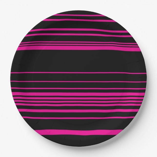 Komplexe Streifen - Magenta und Schwarz Pappteller (Vorderseite)