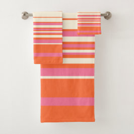Komplexe Streifen - Rosa, Orange und Creme Badhandtuch Set