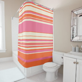 Komplexe Streifen - Rosa, Orange und Creme Duschvorhang