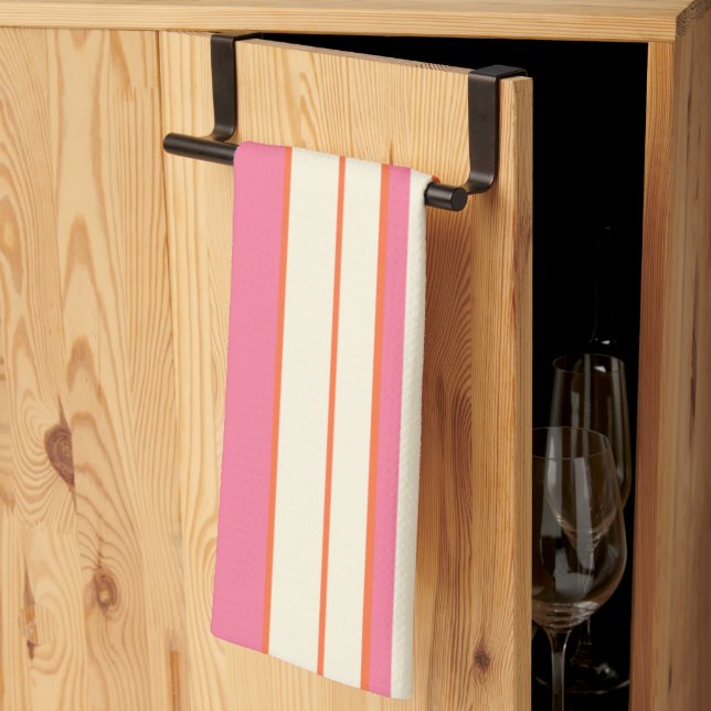 Komplexe Streifen - Rosa, Orange und Creme Geschirrtuch (Drittel gefaltet)
