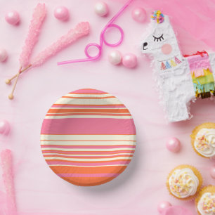 Komplexe Streifen - Rosa, Orange und Creme Pappteller