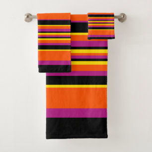 Komplexe Streifen - schwarz, rosa, orange und gelb Badhandtuch Set