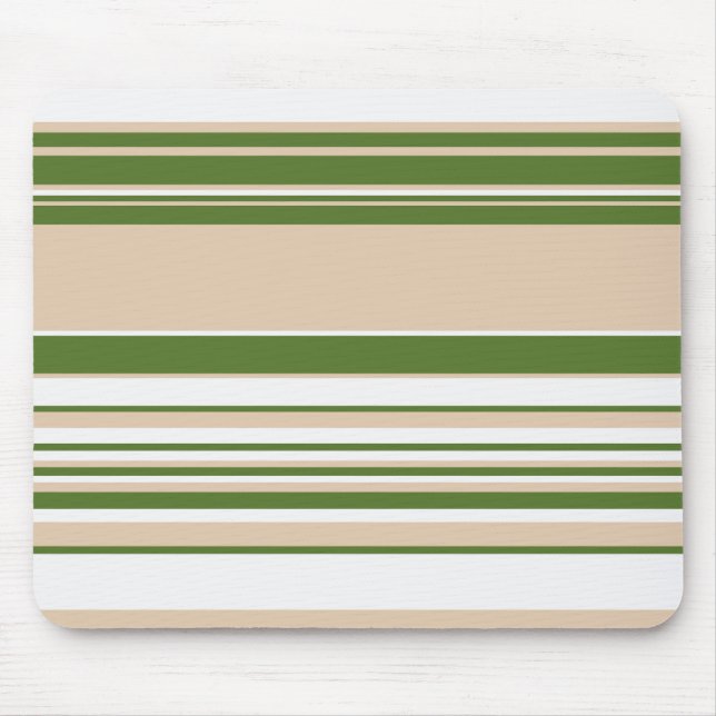Komplexe Streifen - weiß, sand und palmengrün Mousepad (Vorne)