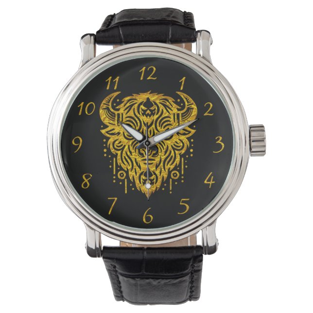 Komplexes Bison-Design mit Stammelementen Armbanduhr (Vorderseite)