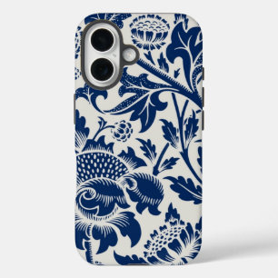 Komplexes blaues Blumenmuster auf hellem Hintergru iPhone 16 Hülle