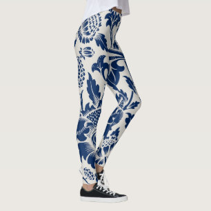 Komplexes blaues Blumenmuster auf hellem Hintergru Leggings