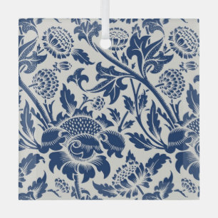 Komplexes blaues Blumenmuster auf hellem Hintergru Ornament Aus Glas