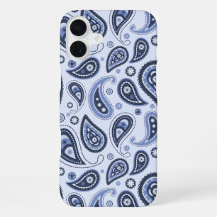 Komplexes blaues florales Paisley-Printdesign iPhone 16 Plus Hülle