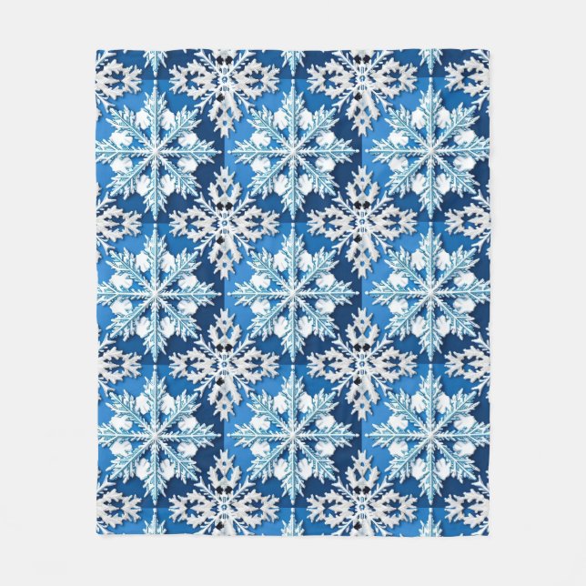 Komplexes blaues Schneeflocken-Design Fleecedecke (Vorderseite)