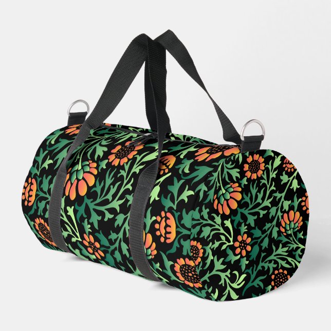 Komplexes Blumenmuster mit grünen Blättern Duffle Bag (Linke Seite)