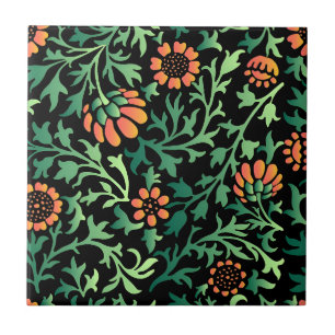 Komplexes Blumenmuster mit grünen Blättern Fliese