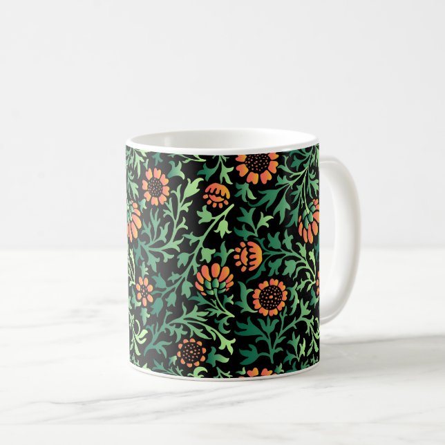 Komplexes Blumenmuster mit grünen Blättern Kaffeetasse (VorderseiteRechts)