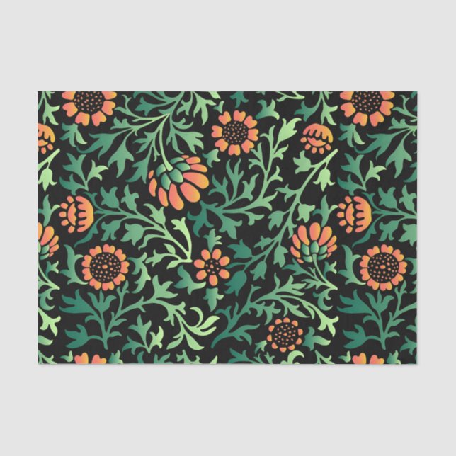 Komplexes Blumenmuster mit grünen Blättern Seidenpapier (Vorderseite)