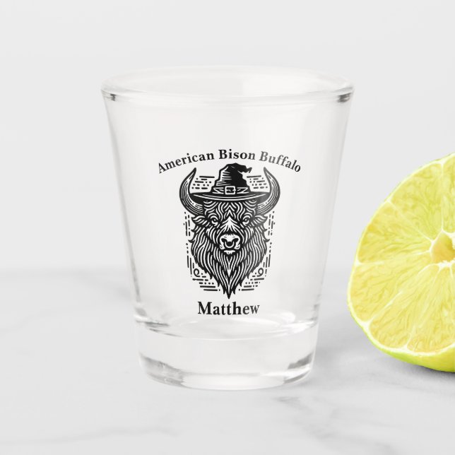 Komplexes Design eines Bison mit einem Hut Schnapsglas (Vorderseite)