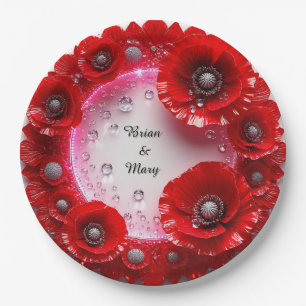 Komplexes florales Ornament mit roten Blumen Pappteller