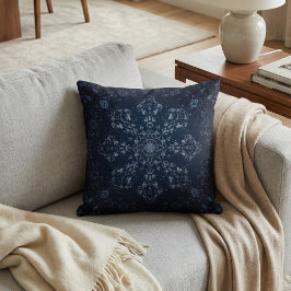 Komplexes marineblaues Mandala-Schneeglöckchen Kissen
