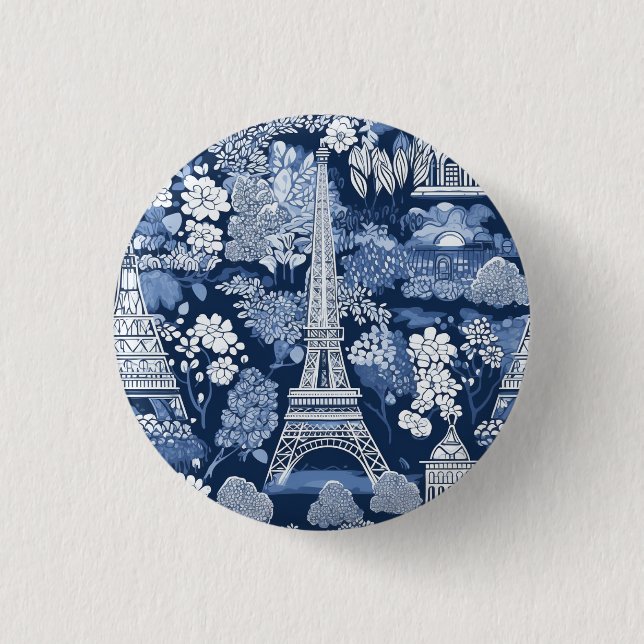 Komplexes Pariser Eiffelturm-Blau-Toile-Abzeichen Button (Vorderseite)