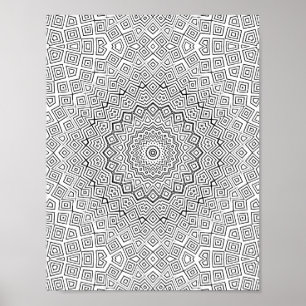 Komplexes Quadrat-Spiralen-Kaleidoskop-Mandala-Kun Poster