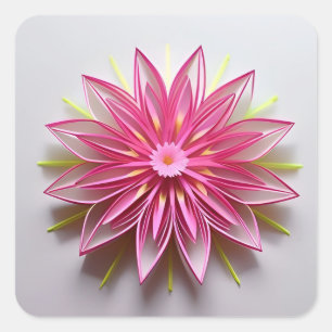 Komplexes rosa Blumen-Origami-Design Quadratischer Aufkleber