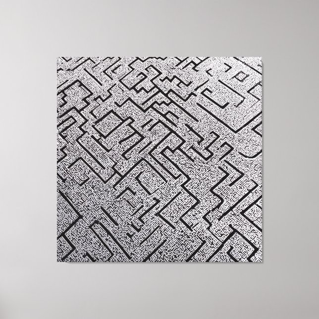 Komplexes Schwarz-Weiß-Labyrinth Leinwanddruck (Vorderseite)