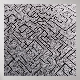 Komplexes Schwarz-Weiß-Labyrinth Poster