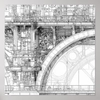 Komplexes Steampunk-Gerüst Technische Linienkunst