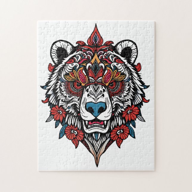 Komplexes Tribal-Bären-Puzzle mit Blumendesign (Vertikal)