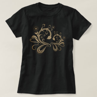 Komplexes verziertes florales Wirbel- und Blumende T-Shirt