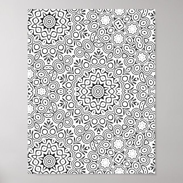 Komplizierte Blumenkreis-Mandala-Malvorlage Kunst Poster (Vorne)