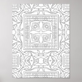 Komplizierte geometrische Schnitzerei Fliesen Mand Poster