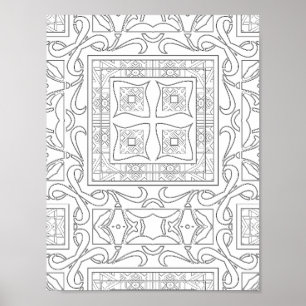 Komplizierte geometrische Schnitzerei Fliesen Mand Poster