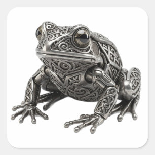 Komplizierte keltische silberne Frosch-Mechanik-Sk Quadratischer Aufkleber