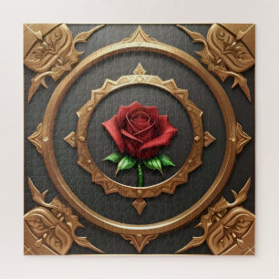 Komplizierter goldener Rahmen mit roter Rose