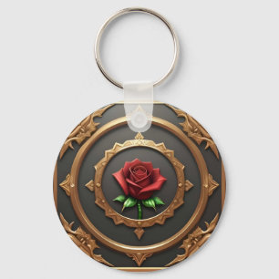 Komplizierter goldener Rahmen mit roter Rose Schlüsselanhänger
