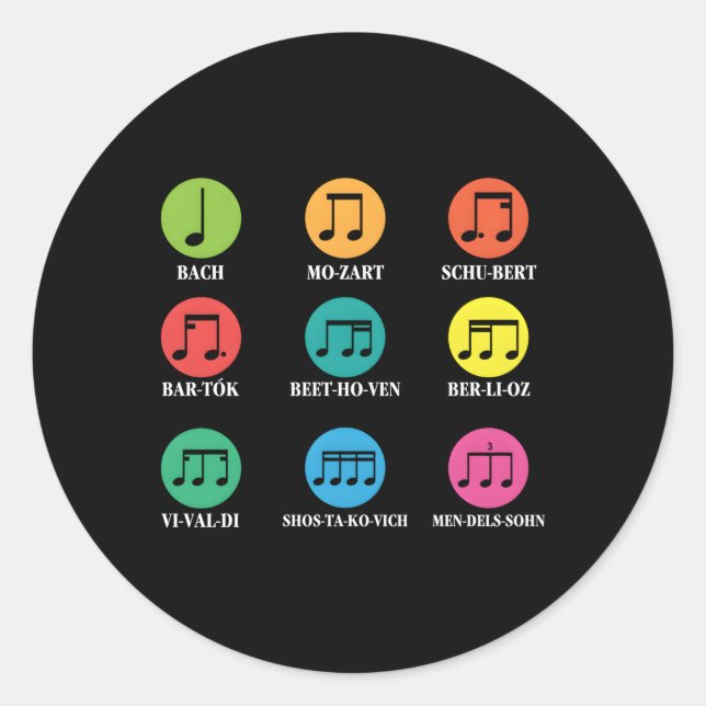 Komponisten Al Music Musical Notes Runder Aufkleber (Vorderseite)