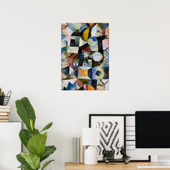 Komposition mit gelbem Halbmond und Y Poster (Heimbüro)