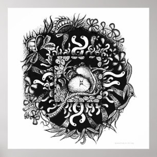Kompost-Mandala - Schwarzes auf Weiß Poster