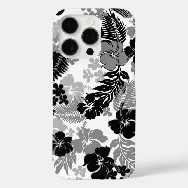 Kona Bay Hawaiian Hibiskus Black iPhone 16 Pro Hülle (Rückseite)