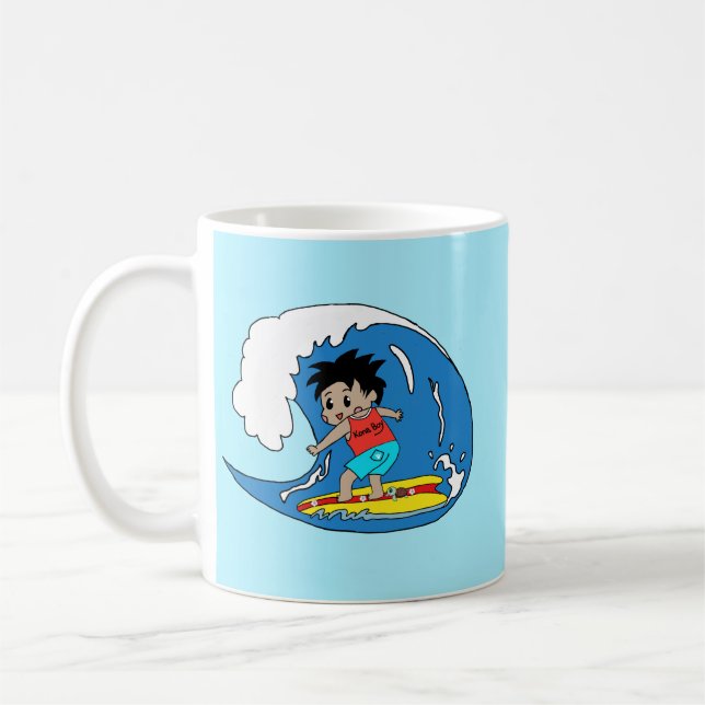 Kona Boy Surfs Big Wave Mug – Hawaiian Surfer Art (Gauche)