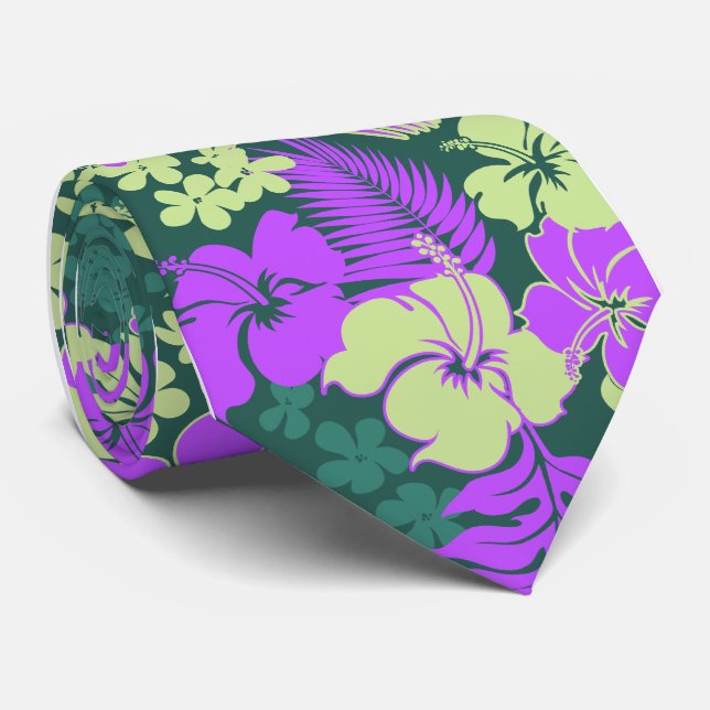 Kona Bucht-hawaiischer Hibiskus-Aloha Shirt-Druck Krawatte (Gerollt)