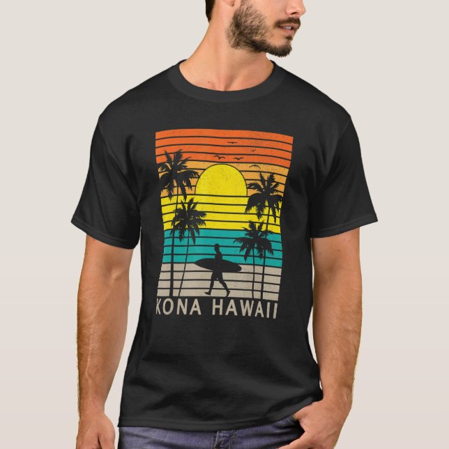 Kona Hawaii Beach Surfer Surfing Palm Tree Vacatio T-Shirt (Vorderseite)