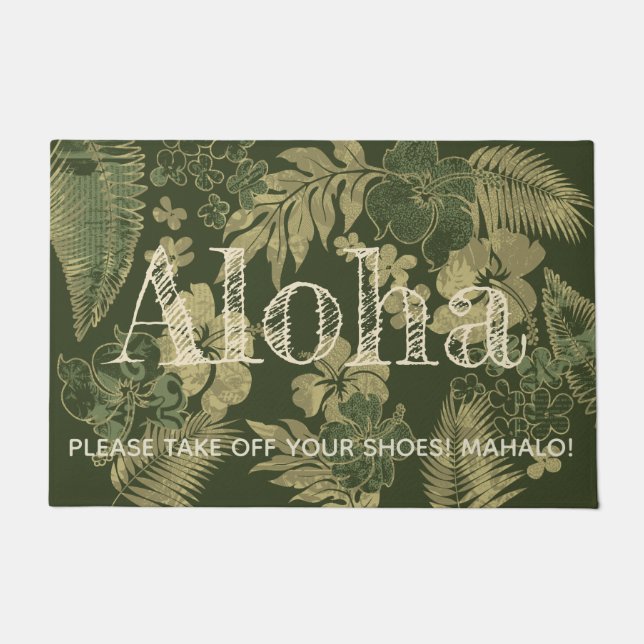 Kona Times Hibiskus Hawaiian Aloha Olive Green Fußmatte (Vorderseite)
