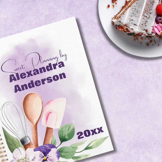 Konditorei Koch Backtriebmittel Lila Wasserfarbe Planer (Pastry Chef Baking Utensils Purple Watercolor Planner)