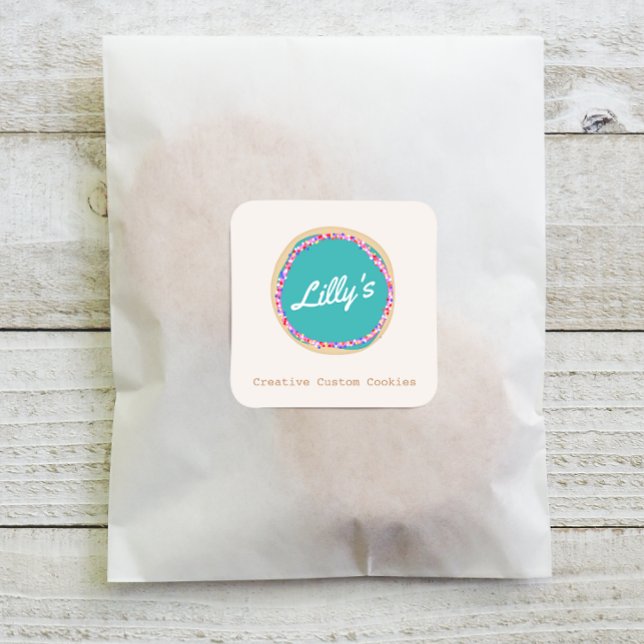 Konditorei Personalisiertes Keks Quadratischer Aufkleber (Von Creator hochgeladen)