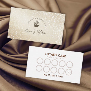 Konditorei-Treuekarte Gold Glitter Cupcake Logo Visitenkarte