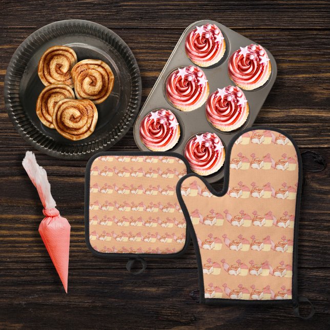 Konditorei, Zimtgebüsen und Kuchen Ofenhandschuh & Topflappen-Set (Von Creator hochgeladen)