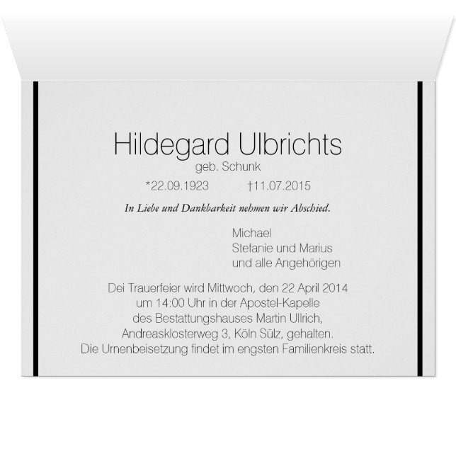 Kondolenzkarte (Innenansicht Horizontal (Unten))