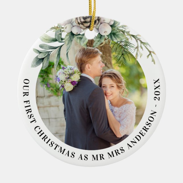 Kone Grün frisch geerntet 1. Weihnachtsfeier Foto Keramik Ornament (Vorne)